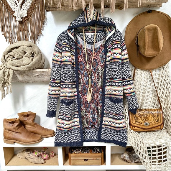 Aztec Southwestern boho open front cardigan w prairie Country southwestern vibe - Picture 4 of 13